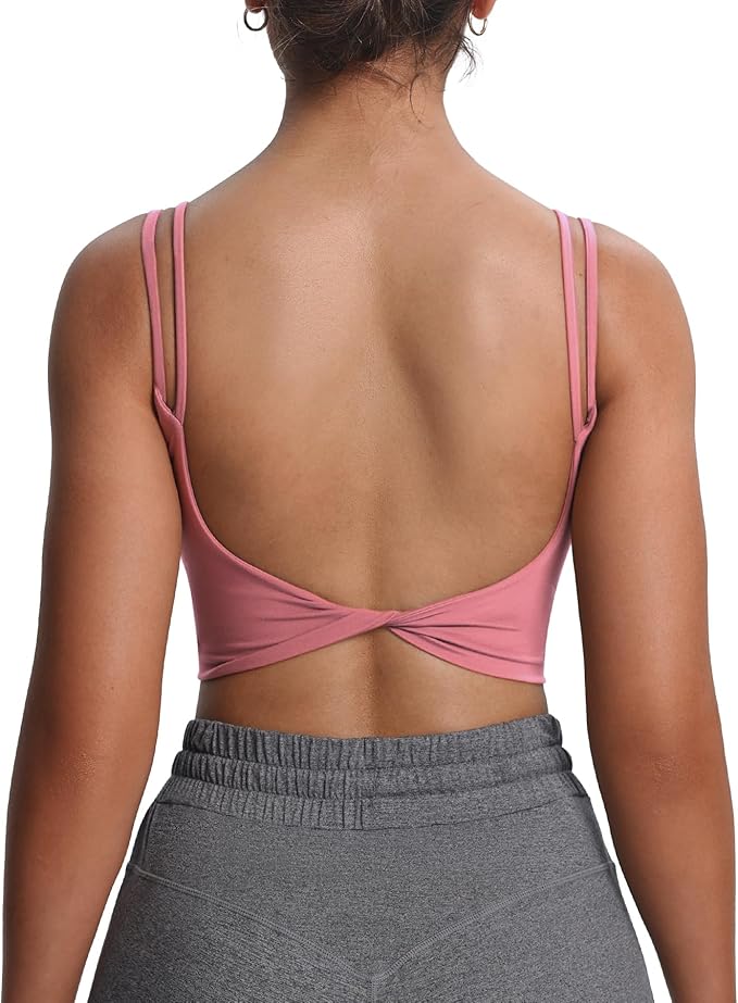 Aoxjox Women's Workout Sports Bras Fitness Yoga Crop Tank Metamorph Twist Back Cami