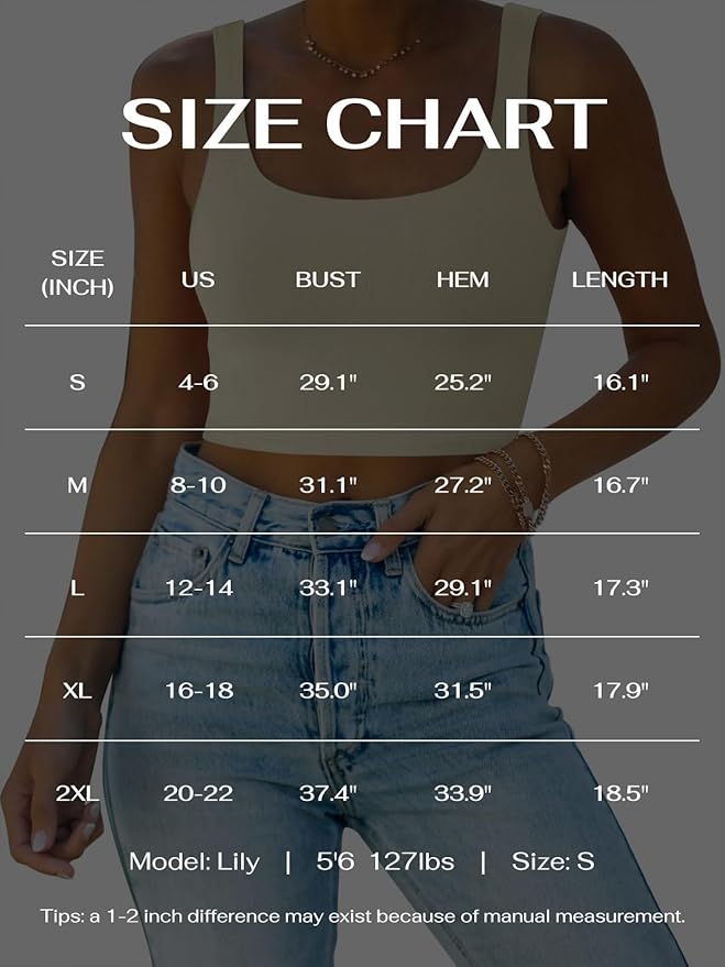 REORIA Women’s Sexy Square Neck Double Lined Seamless Sleeveless Cropped Tank Yoga Crop Basic Tops