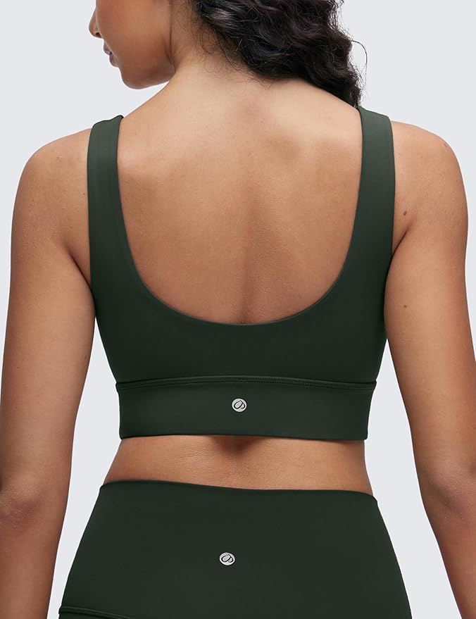 CRZ YOGA Butterluxe U Back Longline Sports Bras for Women - Scoop Neck Padded Yoga Workout Crop Top with Built in Pads