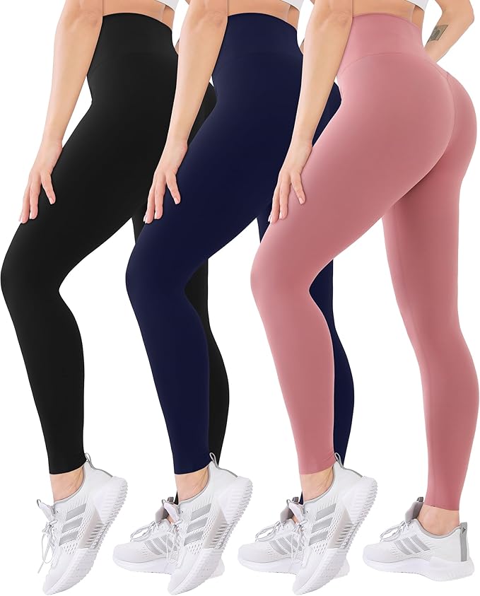 Blisset 3 Pack High Waisted Leggings for Women with Pockets Soft Active Tummy Control Pants for Yoga Running & Daily Wear
