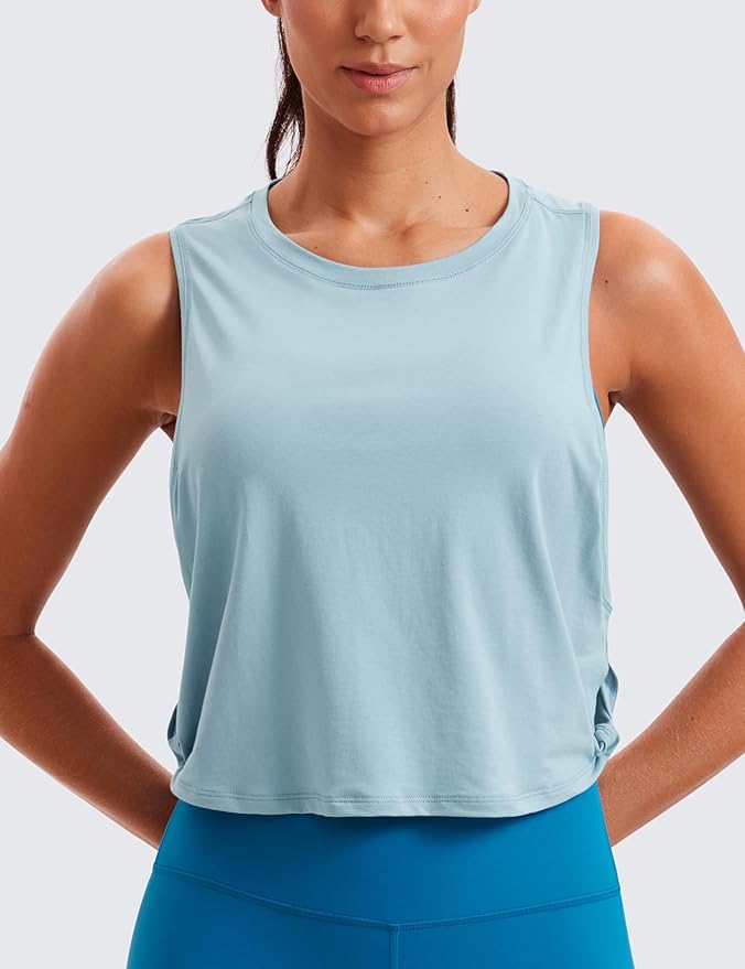 CRZ YOGA Pima Cotton Large Armhole Tank Tops for Women - Workout Sport Athletic Yoga Running Gym Loose Crop Sleeveless Shirts
