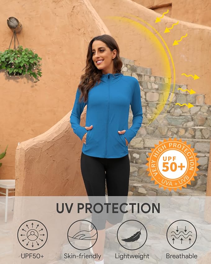 We1Fit Women's UPF 50+ Sun Protection Jacket Hoodie Sun Shirts Hiking Running Athletic Shirt