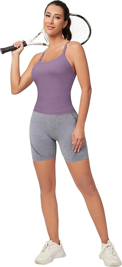 MathCat Workout Tank Tops for Women with Built in Bra, Sleeveless Gym Tops Seamless Racerback Athletic Yoga Shirts