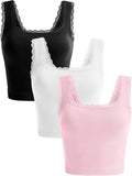 OLCHEE Womens 3 Pack Crop Tank Tops Basic Seamless Ribbed Sleeveless Square Neck Workout Top Summer Exercise Yoga Gym Shirts