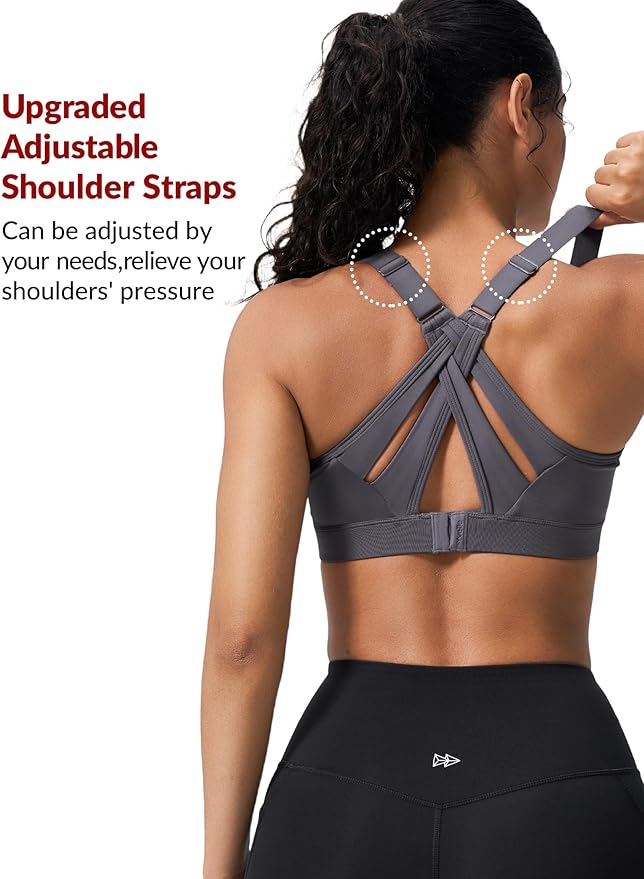 Yvette Sports Bra High Impact Adjustable Criss Cross Back, Full Support for Large Bust No Bounce
