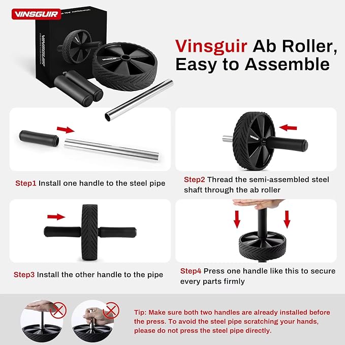 Vinsguir Ab Roller Wheel - Ab Workout Equipment for Abdominal & Core Strength Training, Home Gym Fitness Equipment for Men Women