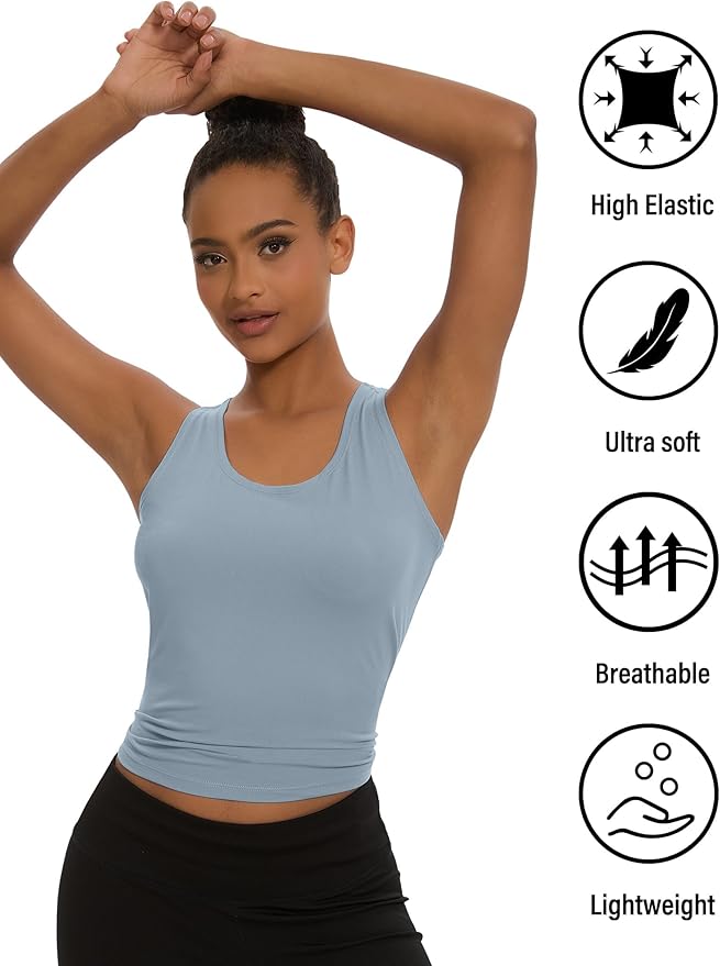 Dalavch 5 Pack Women's Workout Racerback Tank Tops Crop Spandex Yoga Athletic Running Gym Sports Tops for Women