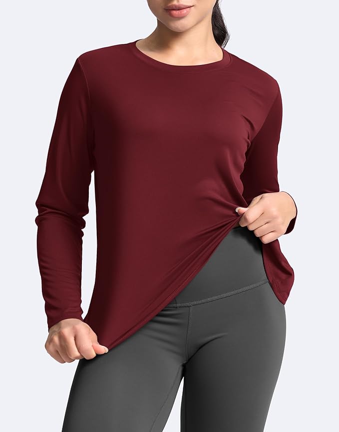SANTINY Women's Lightweight Long Sleeve Workout Tops Split Back Gym Running Hiking Athletic Shirt Quick Dry UPF 50+ Sun Shirt
