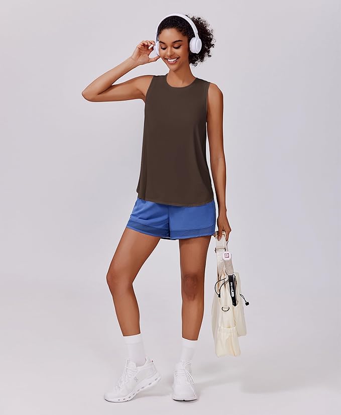 PINSPARK Workout Tank Tops Woman UPF 50+ Yoga Tanks Quick Dry Sleeveless Gym Shirts with Side Slits Loose Fit Athletic Top