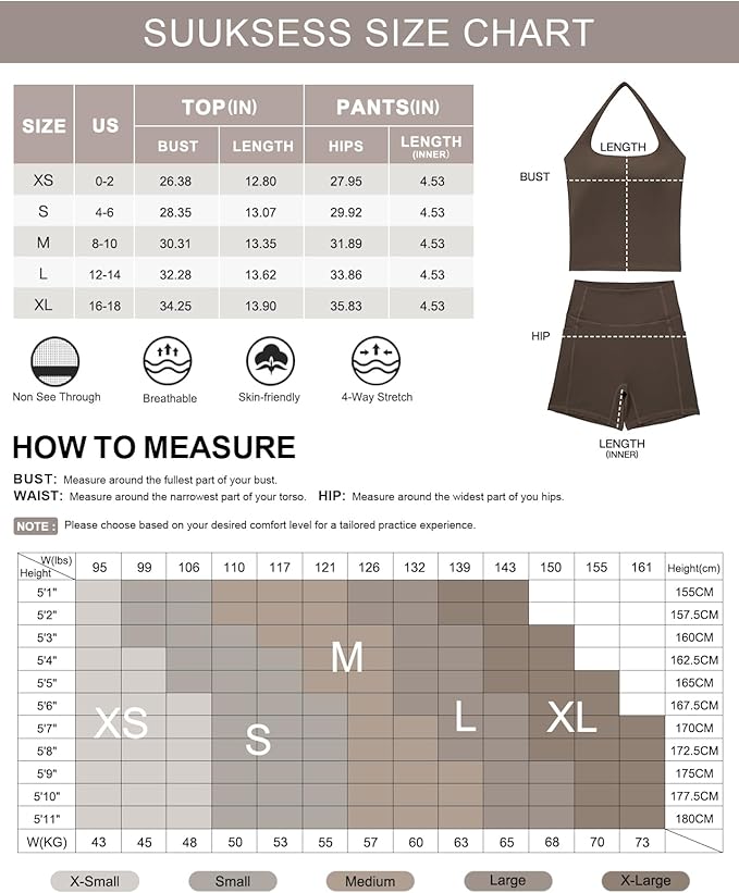 SUUKSESS Women 2 Piece Workout Sets Halter Neck Padded Yoga Tank Tops High Waisted Biker Shorts with Pockets