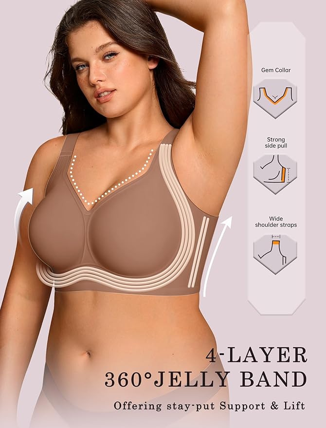 OEAK Womens Wireless Jelly Bra Plus Size Supportive Seamless Bras Full Coverage Push Up Comfortable No Underwire Tshirt Bras