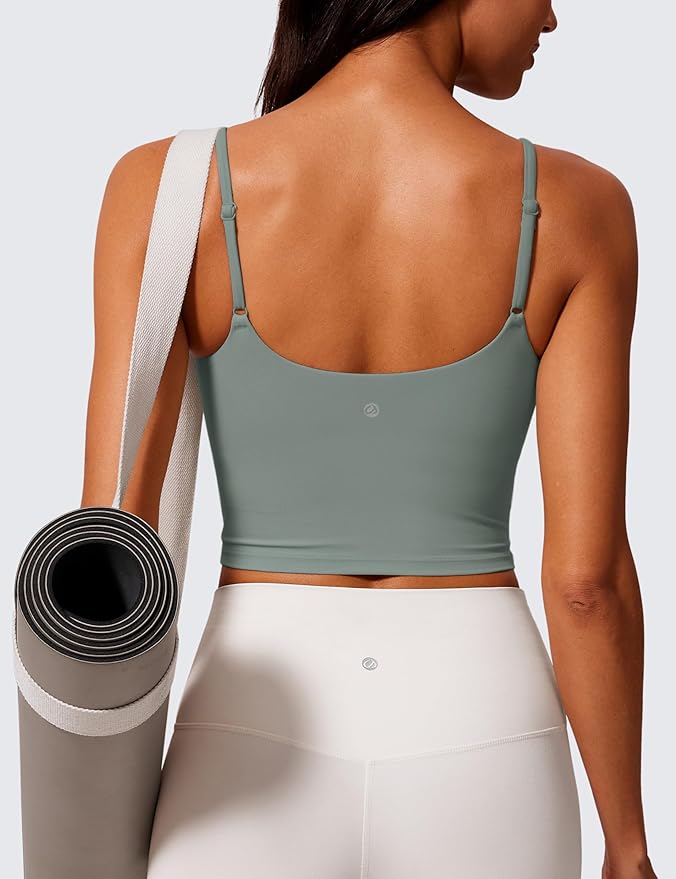 CRZ YOGA Butterlift Adjustable U Back Crop Tank Tops for Women - Padded Camisole Scoop Neck Workout Longline Sports Bras