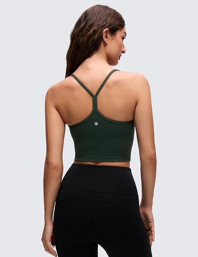 CRZ YOGA Butterluxe Y Back Crop Tank Tops for Women - Spaghetti Straps Racerback Padded Yoga Workout Longline Sports Bras
