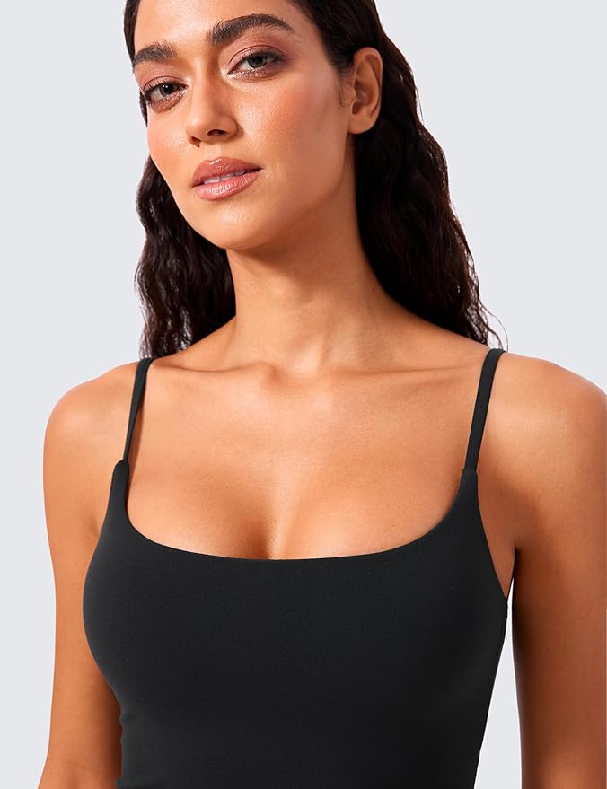 CRZ YOGA Butterlift Adjustable U Back Crop Tank Tops for Women - Padded Camisole Scoop Neck Workout Longline Sports Bras