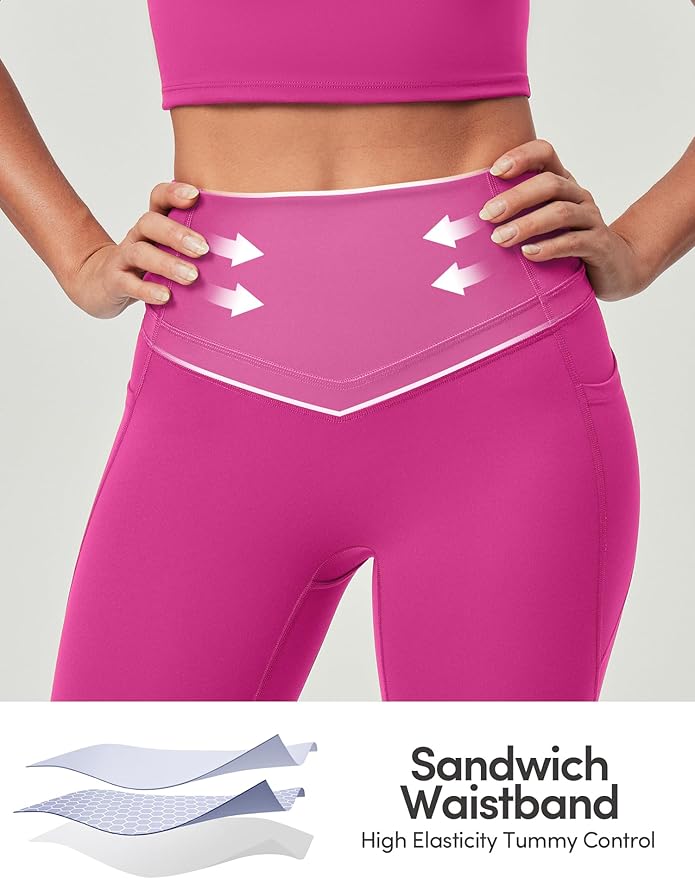 IUGA Compression Leggings with Pockets for Women Tummy Control Leggings No Front Seam Workout High Waist Yoga Pants