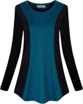 Womens Crewneck Long Sleeve Athletic Shirts Color Block Trendy Casual Workout Tops