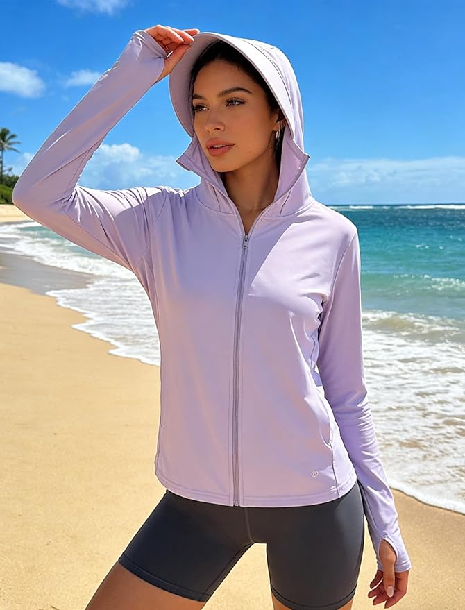 Women's UPF 50+ Sun Protection Hoodie Jacket with Pockets Lightweight Zip Up Sun Cover Up Shirt Athletic Jacket