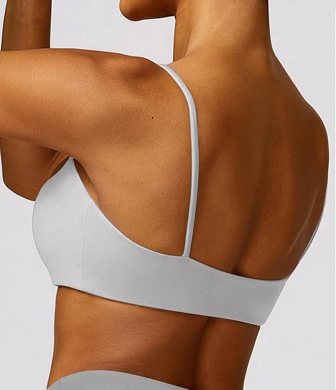 Comper Women's Sports Bra with Thin Straps Stretchy Wirefree Workout Bras Lightweight Workouts Bralette with Removable Pads