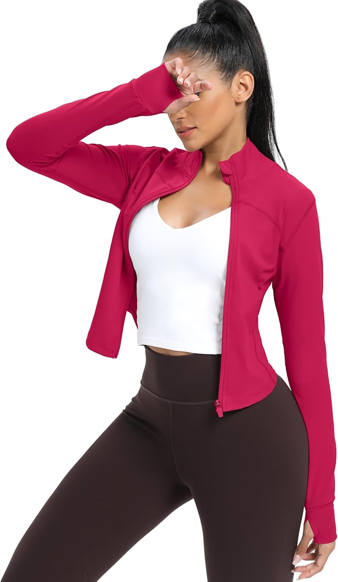 GYM RAINBOW Womens Zip Up Workout Jakcets Lightweight Slim Fit Running Athletic Jackets with Thumb Holes
