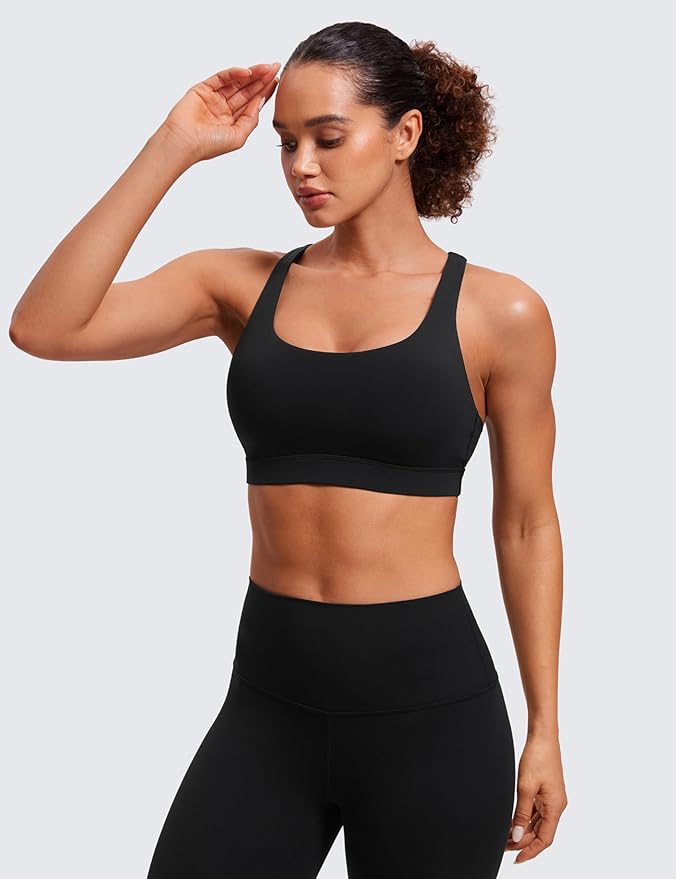 CRZ YOGA Naked Feeling Strappy Padded Sports Bras for Women - Fitness Workout Top Criss Cross Back Yoga Cami