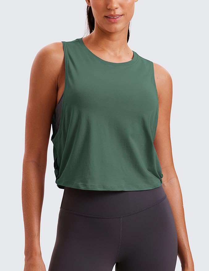 CRZ YOGA Pima Cotton Large Armhole Tank Tops for Women - Workout Sport Athletic Yoga Running Gym Loose Crop Sleeveless Shirts