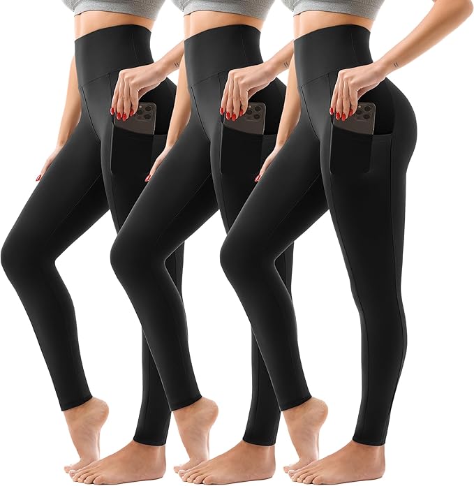 SINOPHANT 3 Pack Leggings for Women - High Waisted Buttery Soft Yoga Pants for Workout Athletic Sports