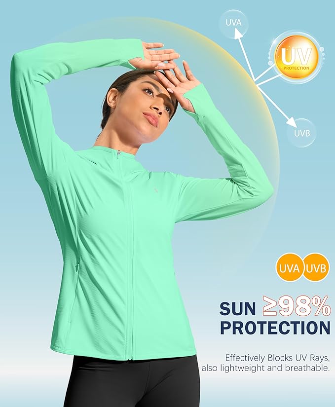 Soothfeel Women's UPF 50+ Sun Protection Hoodie Jacket Lightweight Long Sleeve Sun Shirt for Women with Pocket Hiking Outdoor
