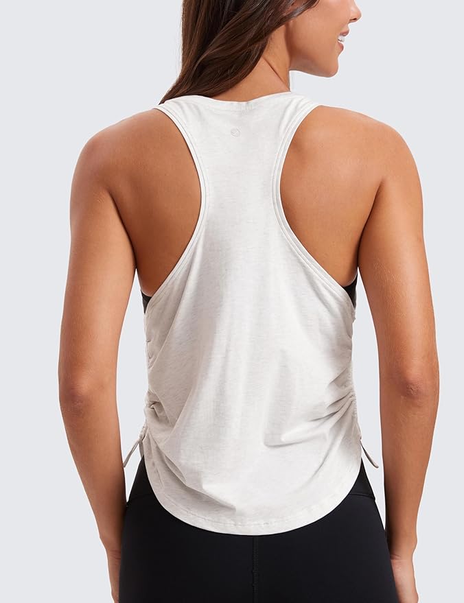 CRZ YOGA Pima Cotton Ruched Side Tank Tops for Women - Workout Athletic Casual Racerback Crewneck Loose Sleeveless Shirts
