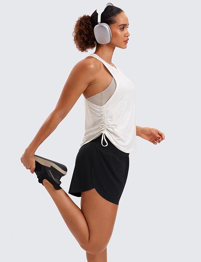 CRZ YOGA Pima Cotton Ruched Side Tank Tops for Women - Workout Athletic Casual Racerback Crewneck Loose Sleeveless Shirts