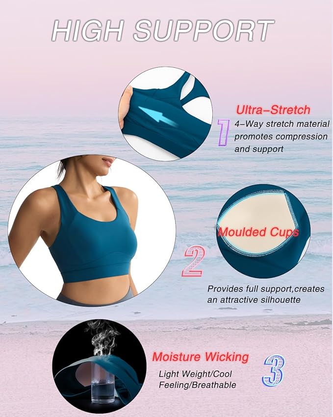 RUNNING GIRL Sports Bras for Women High Support,Racerback High Impact Grey Sports Bra Moulded Cup Workout Bra Push up