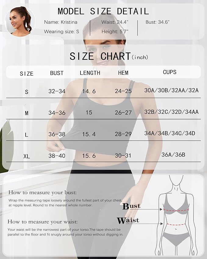 Everrysea Sports Bras for Women High Support Longline Workout Tank Tops Built in Bra Strappy Yoga Padded Crop Top