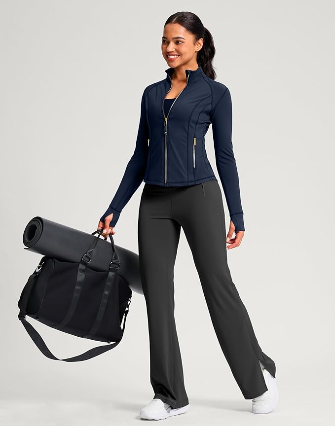 G Gradual Women's Workout Jackets Extended Waist Length Slim Full Zip 4 Pockets Athletic Jacket Spring Running Yoga Clothes