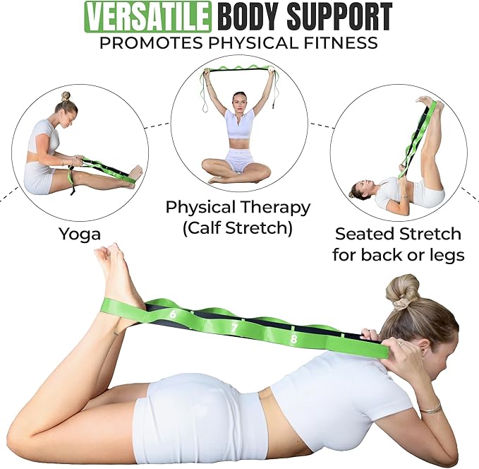 Stretch Strap with Loops Physical Therapy - Full Body Exercise Straps for Stretching with Detachable Foot - Leg & Calf Stretcher for Plantar Fasciitis, Physical Therapy, Pain Relief, and Flexibility