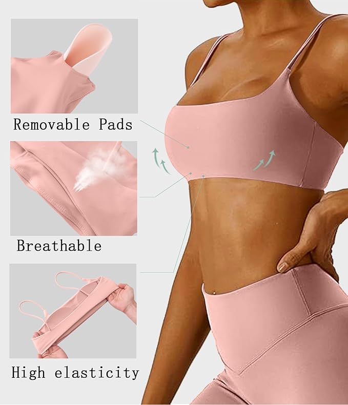 Comper Women's Sports Bra with Thin Straps Stretchy Wirefree Workout Bras Lightweight Workouts Bralette with Removable Pads