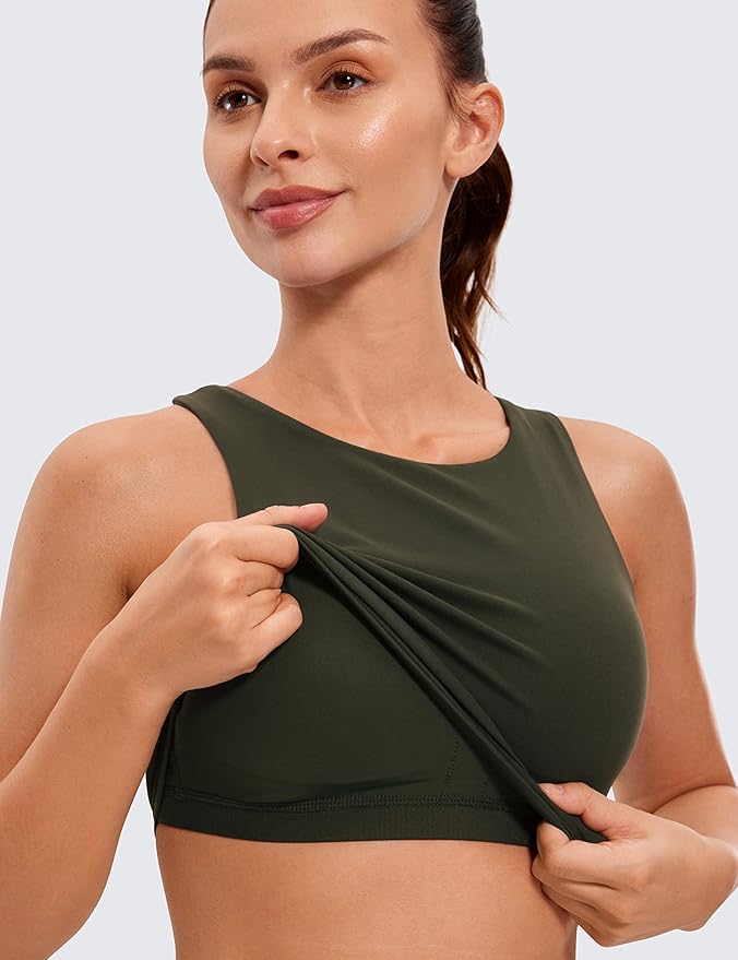 CRZ YOGA Butterluxe High Neck Crop Tank Tops for Women - Racerback Padded Longline Sports Bras Workout