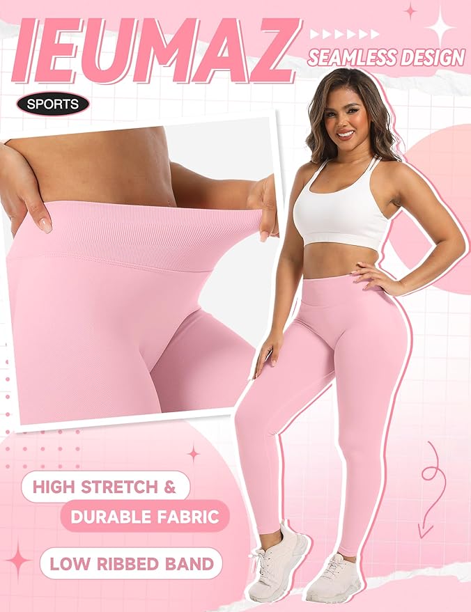 Ieumaz Scrunch Butt Lifting Leggings for Women Gym Seamless Workout Leggings Mid Low Waist Tummy Control Yoga Pants