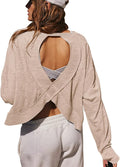 LASLULU Womens Open Back Long Sleeve Workout Tops Athletic Shirts Boat Neck Casual Running Tee Y2k Yoga Gym Tops