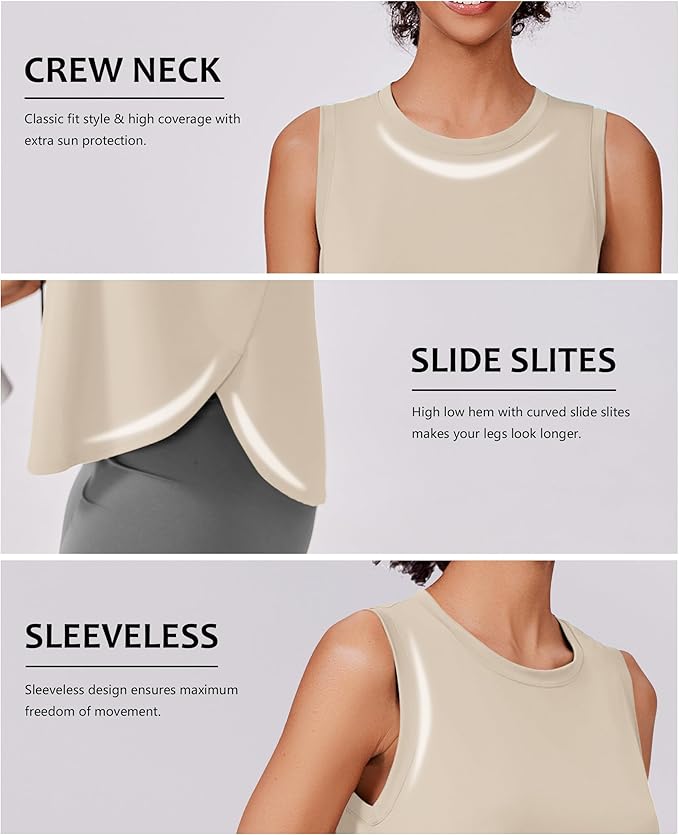 PINSPARK Workout Tank Tops Woman UPF 50+ Yoga Tanks Quick Dry Sleeveless Gym Shirts with Side Slits Loose Fit Athletic Top