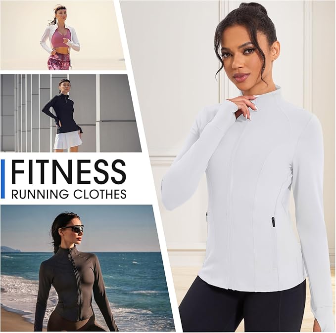 Workout Jackets for Women Lightweight Running Sweat Jackets Full Zip Up Exercise Yoga Athletic Clothes with Pockets