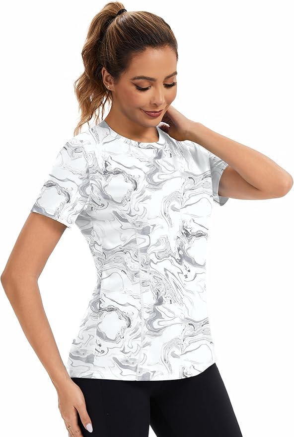 AVOOGUE Women's Short Sleeve Workout Tops Quick Dry Athletic UPF50+ Sun Protection Shirts Gym Hiking Running Yoga Clothes