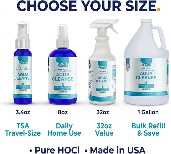 AquaCleanse Hypochlorous Acid Spray - All-Purpose Cleaner with HOCL, All-Natural Surface Cleaning Solution - Safe For Kids, Pets, & Daily Use | Clear Spray Made In USA | 8fl oz