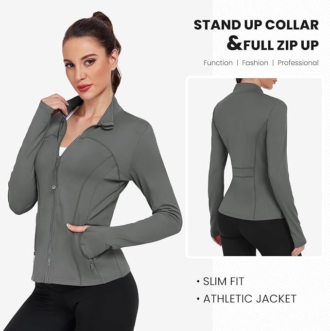 Women's Workout Jackets Full Zip Running Yoga Jackets Lightweight Athletic Clothes with Thumb Holes