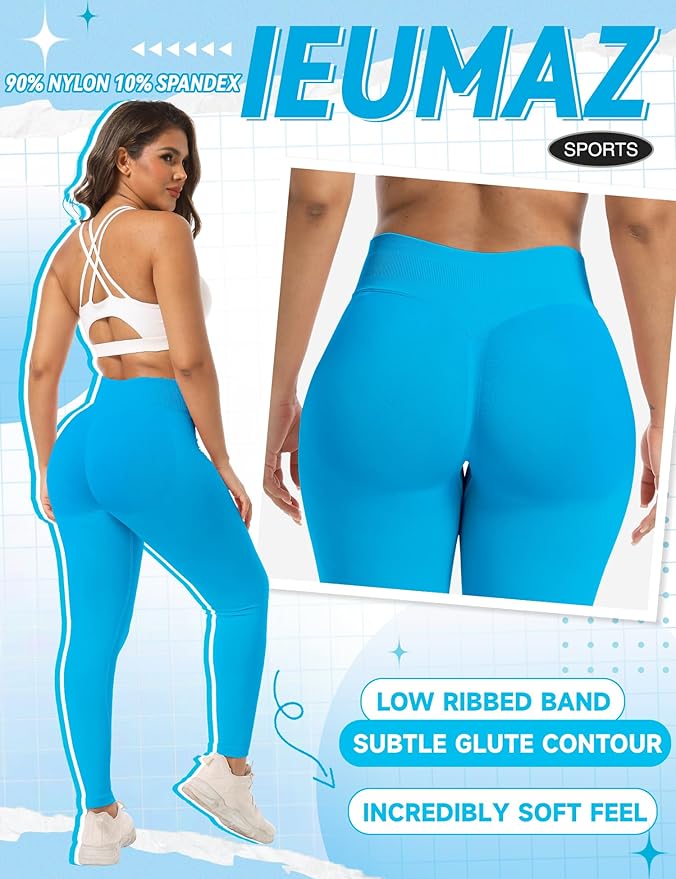 Ieumaz Scrunch Butt Lifting Leggings for Women Gym Seamless Workout Leggings Mid Low Waist Tummy Control Yoga Pants