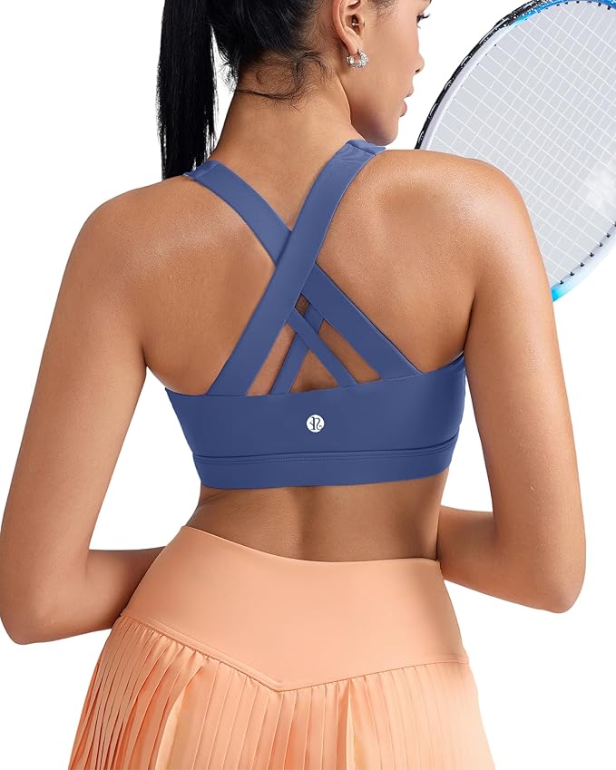 RUNNING GIRL Sports Bras for Women,Padded Strappy Sports Bras Criss-Cross Back Medium Support Sports Bras with Removable Cups