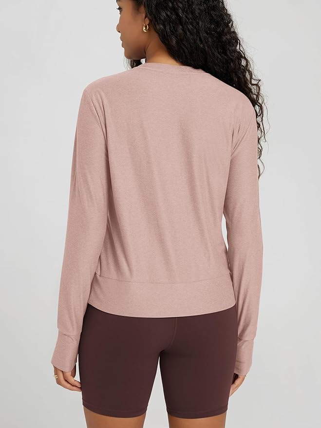ODODOS Women's Long Sleeve Crewneck Tee - Ultra-Soft odSTRATUM Tech Performance T-Shirts UPF 50+ Daily Pullover Tops
