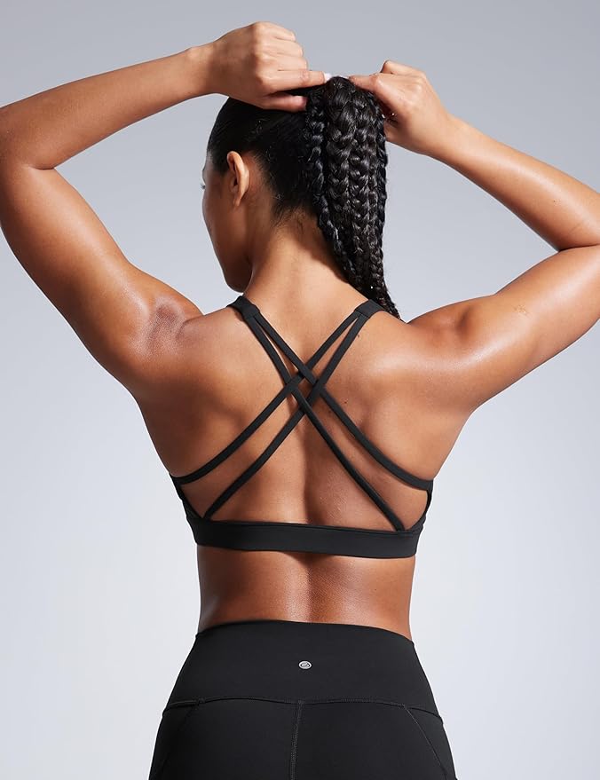 CRZ YOGA Butterbreeze Square Neck Sports Bras for Women - Strappy Thin Straps Workout Traning Padded Gym Halter Cami Top