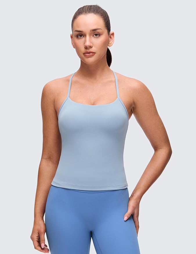 CRZ YOGA Butterluxe Racerback Tank Tops for Women - Scoop Neck Spaghetti Strap Padded Workout Camisole with Built in Bra