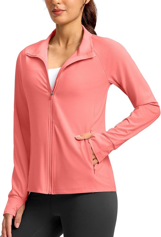 G Gradual Women's Lightweight Athletic Jacket Sun Protection UPF 50+ Zip Up 4 Pockets Long Sleeve Shirts Workout Running
