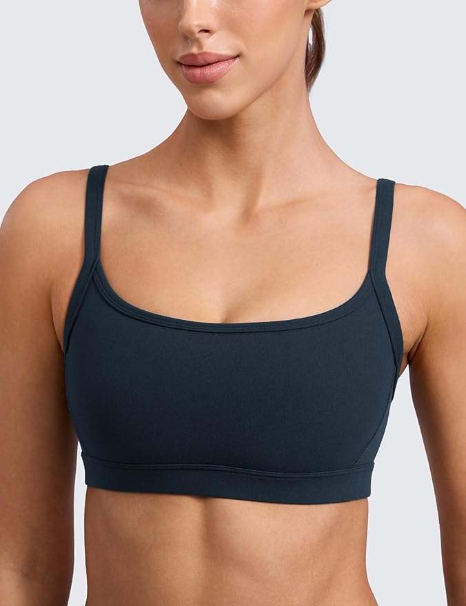 CRZ YOGA Butterlift Double Lined Scoop Neck Sports Bras for Women - Spaghetti Straps U Back Yoga Top Non Padded