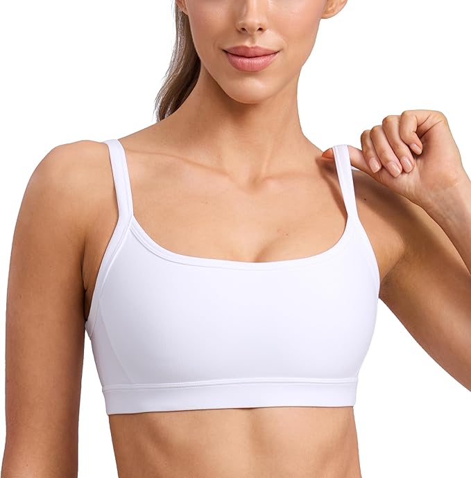 CRZ YOGA Butterlift Double Lined Scoop Neck Sports Bras for Women - Spaghetti Straps U Back Yoga Top Non Padded
